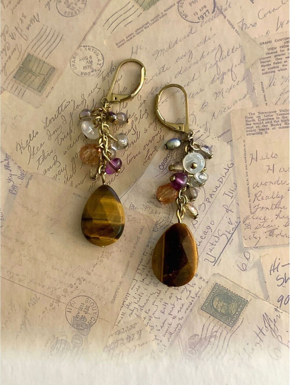 Vintage Charming Tiger's Eye & Mixed Gemstone Dangle Earrings for Stylish Flair